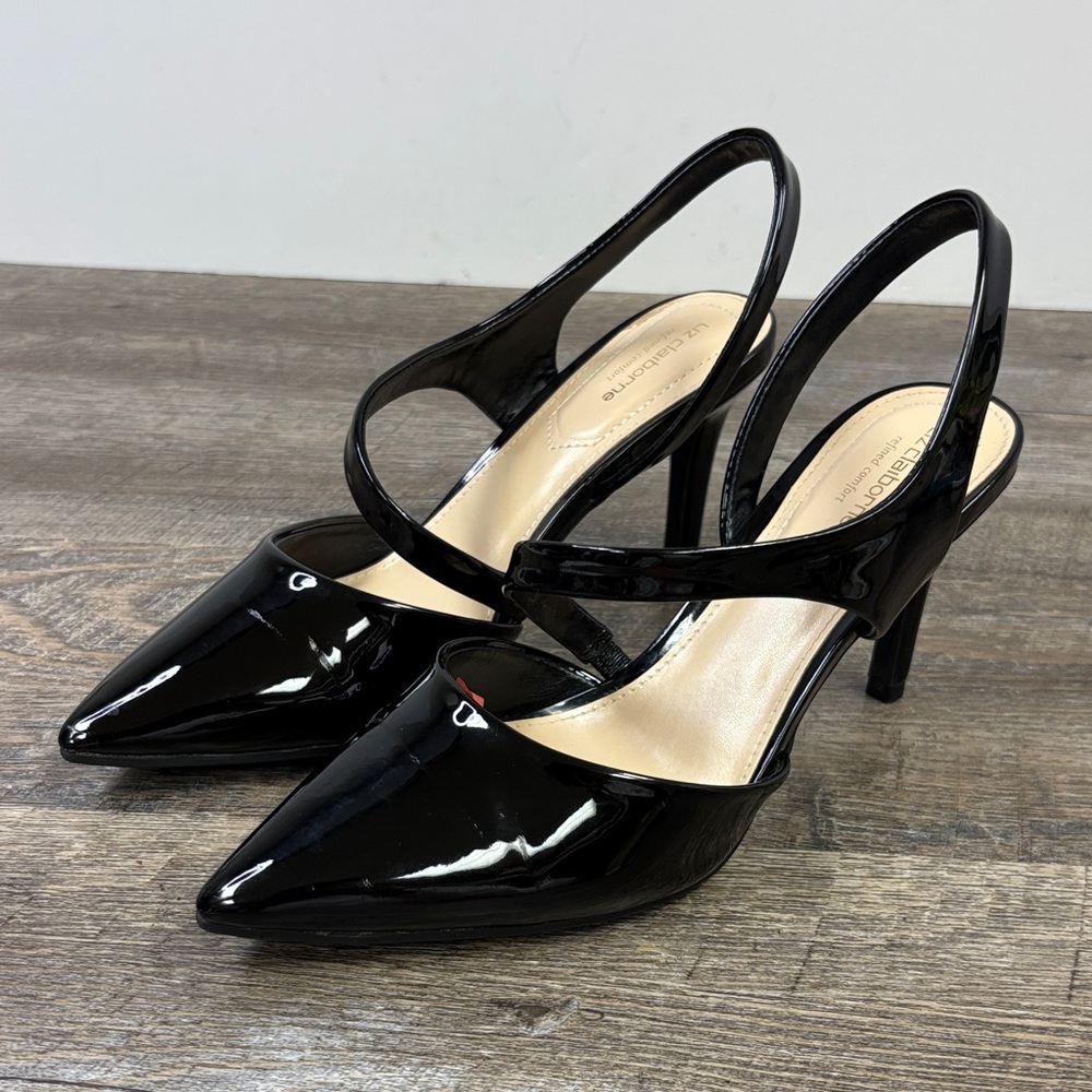 Liz Claiborne Black Patent Slingback Heels | Size 6.5W